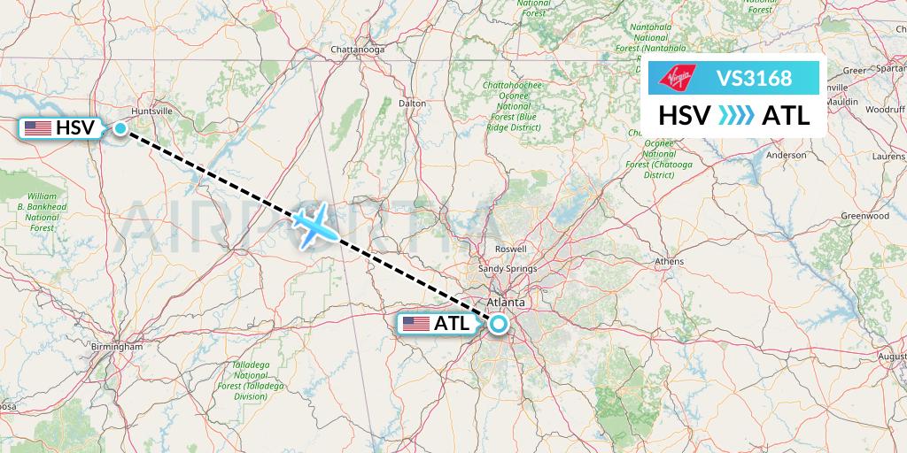 VS3168 Virgin Atlantic Airways Flight Map: Huntsville to Atlanta