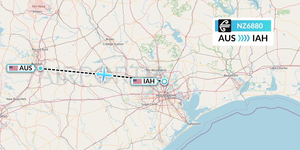 NZ6880 Air New Zealand Flight Map: Austin to Houston