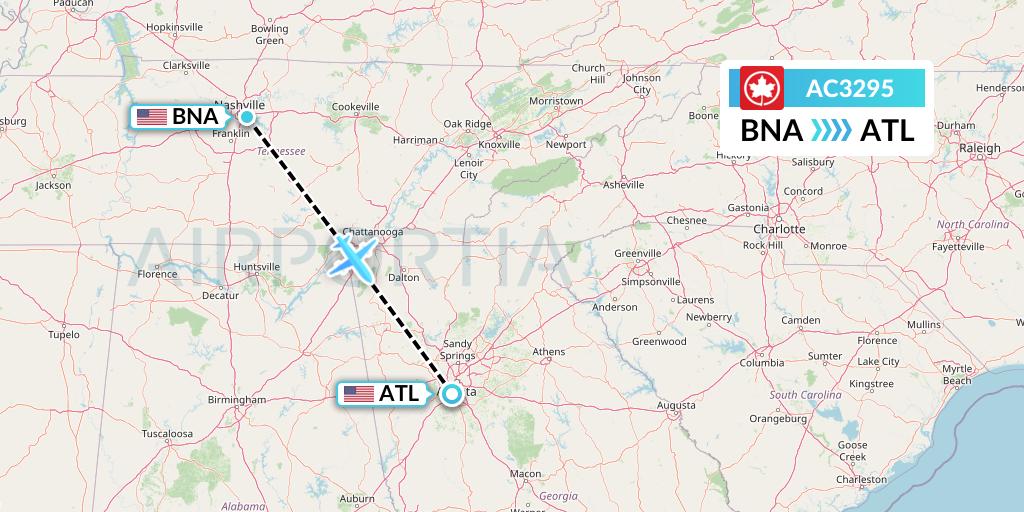 AC3295 Air Canada Flight Map: Nashville to Atlanta