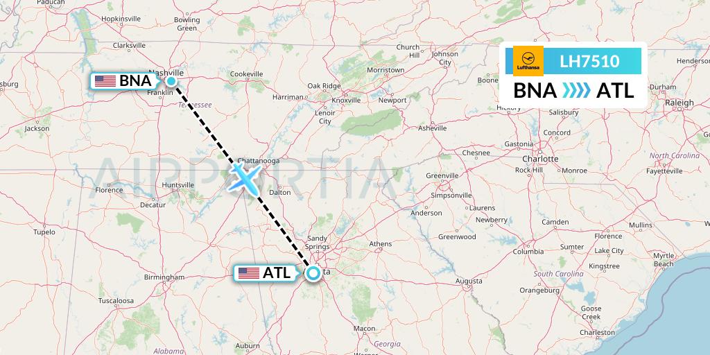 LH7510 Lufthansa Flight Map: Nashville to Atlanta