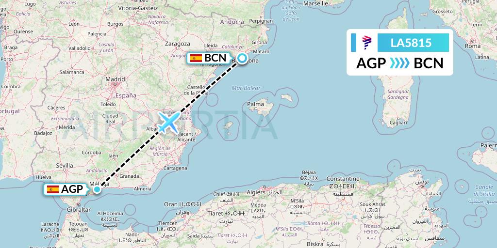 LA5815 LAN Airlines Flight Map: Malaga to Barcelona
