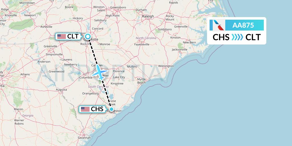 AA875 American Airlines Flight Map: Charleston to Charlotte
