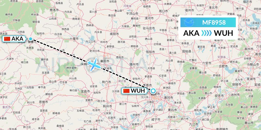 MF8958 Xiamen Airlines Flight Map: Ankang to Wuhan