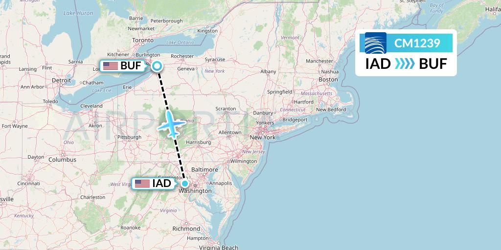 CM1239 Copa Airlines Flight Map: Washington to Buffalo