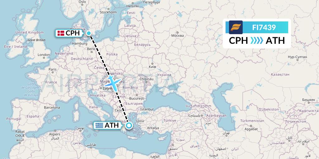 FI7439 Icelandair Flight Map: Copenhagen to Athens