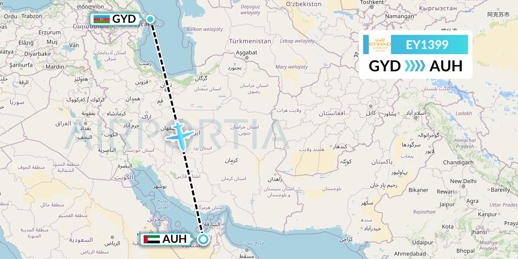 EY1399 Etihad Airways Flight Map: Baku to Abu Dhabi