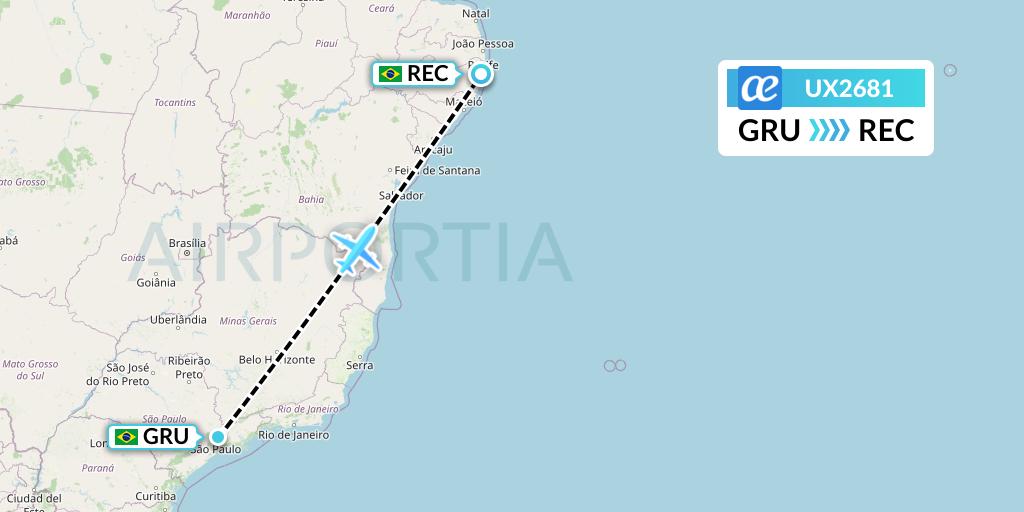 UX2681 Air Europa Flight Map: Sao Paulo to Recife