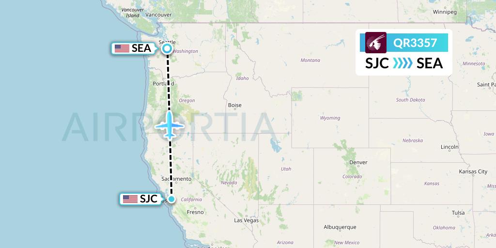 QR3357 Qatar Airways Flight Map: San Jose to Seattle