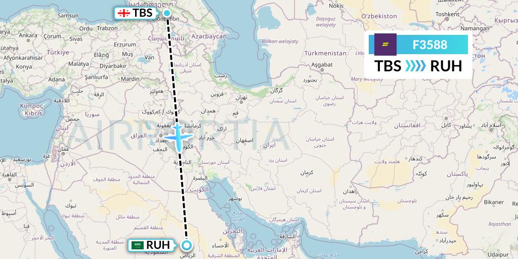 F3588 flydeal Flight Map: Tbilisi to Riyadh
