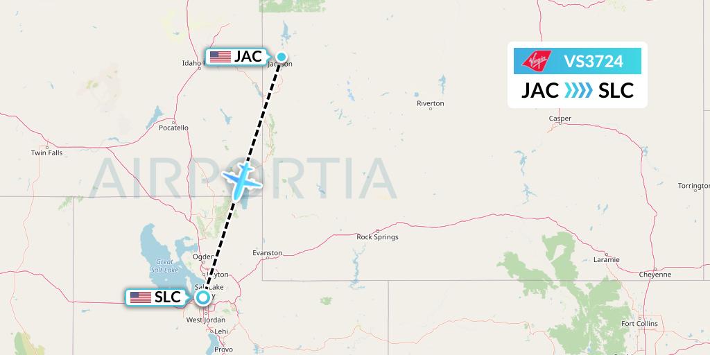 VS3724 Virgin Atlantic Airways Flight Map: Jackson to Salt Lake City