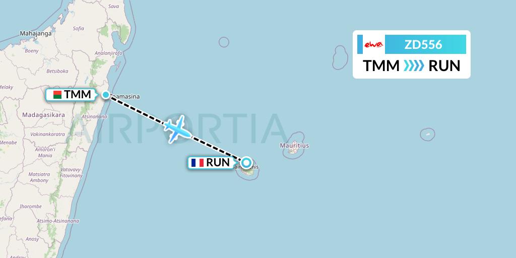 ZD556 EWA Air Flight Map: Madagascar to Saint-Denis
