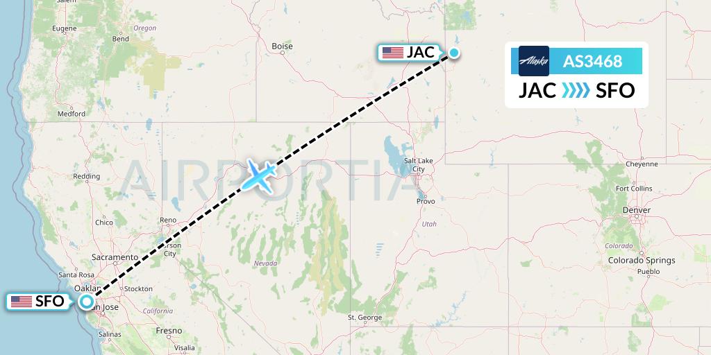 AS3468 Alaska Airlines Flight Map: Jackson to San Francisco