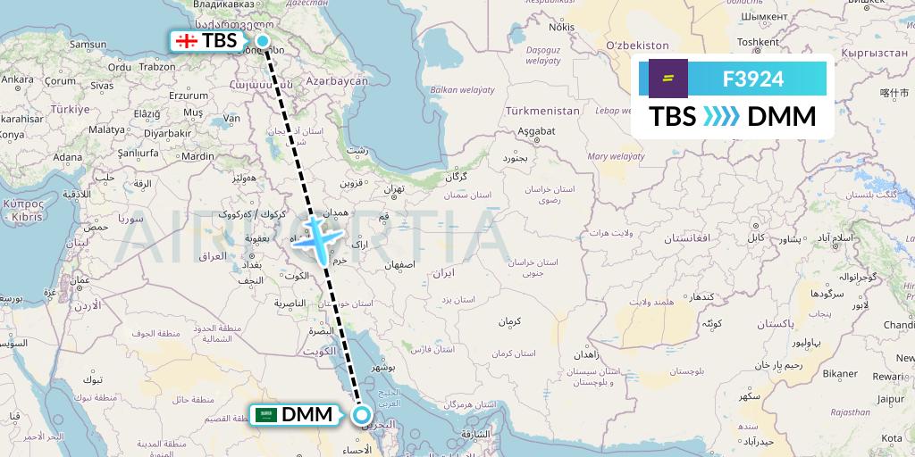 F3924 flydeal Flight Map: Tbilisi to Dammam