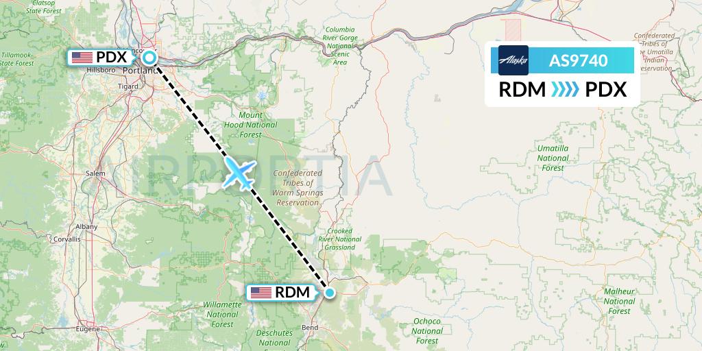 AS9740 Alaska Airlines Flight Map: Redmond to Portland
