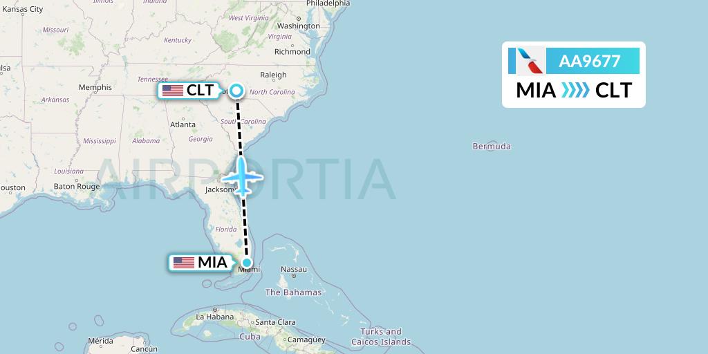 AA9677 American Airlines Flight Map: Miami to Charlotte