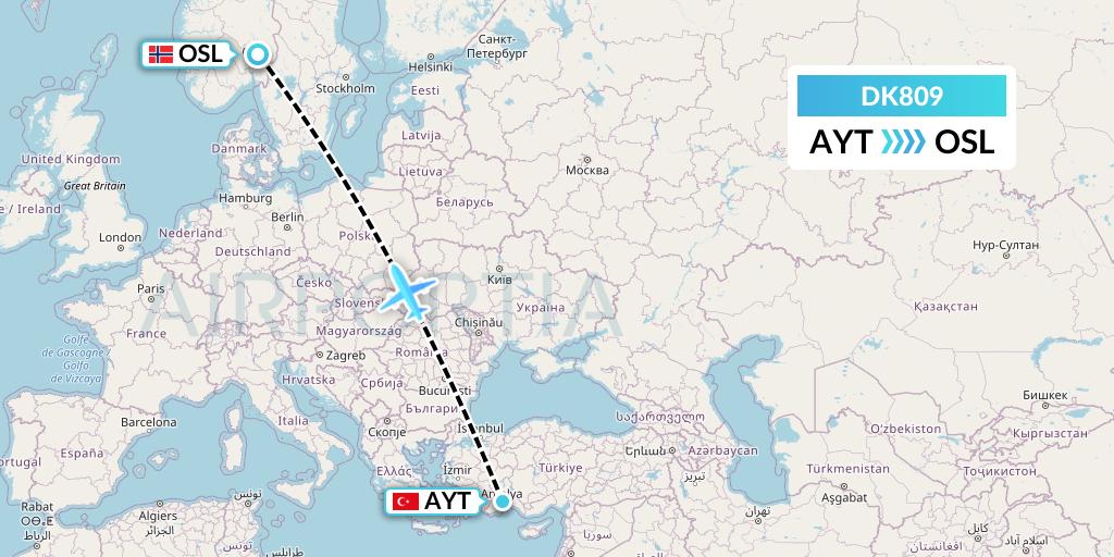 DK809 Thomas Cook Airlines Scandinavia Flight Map: Antalya to Oslo
