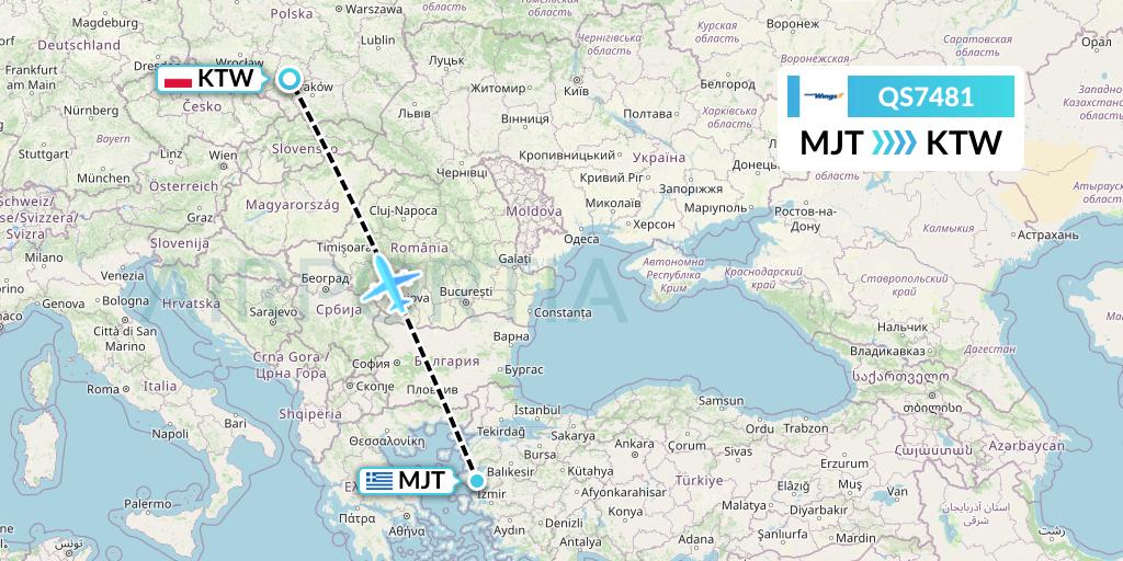 QS7481 Smartwings Flight Map: Mytilene to Katowice