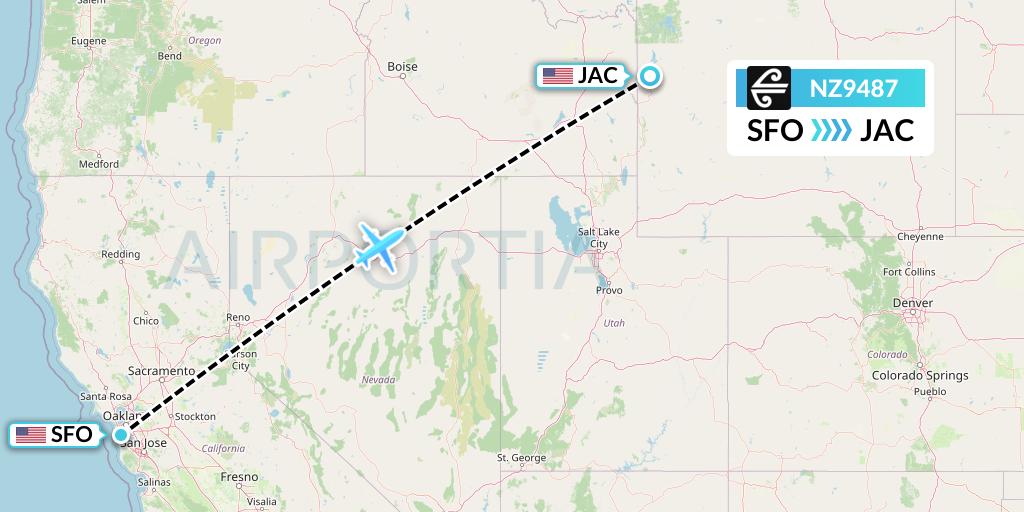 NZ9487 Air New Zealand Flight Map: San Francisco to Jackson