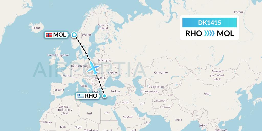 DK1415 Thomas Cook Airlines Scandinavia Flight Map: Rhodes to Molde