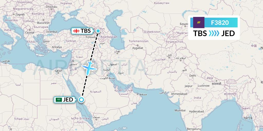 F3820 flydeal Flight Map: Tbilisi to Jeddah