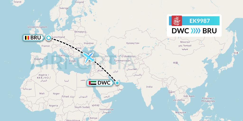 EK9987 Emirates Flight Map: Dubai to Brussels