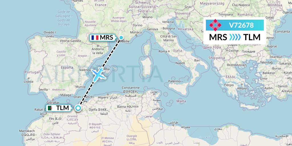 V72678 Volotea Flight Map: Marseille to Tlemcen
