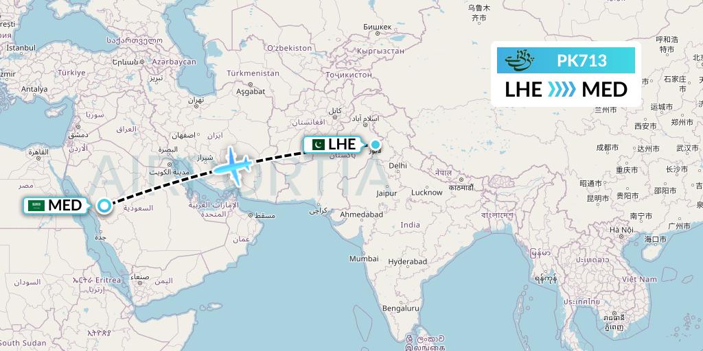 PK713 Pakistan International Airlines Flight Map: Lahore to Medina