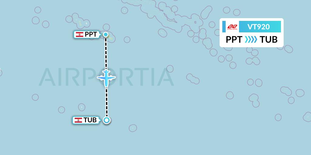 VT920 Air Tahiti Flight Map: Papeete to French Polynesia