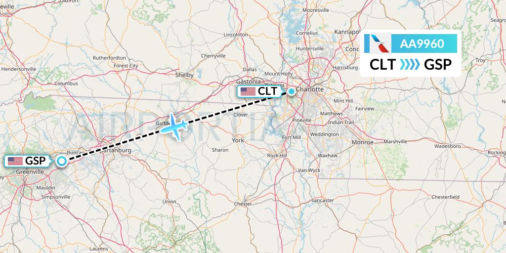 AA9960 American Airlines Flight Map: Charlotte to Greenville-Spartanburg