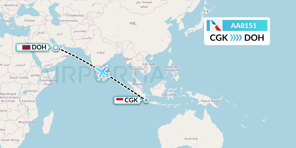 AA8151 American Airlines Flight Map: Jakarta to Doha
