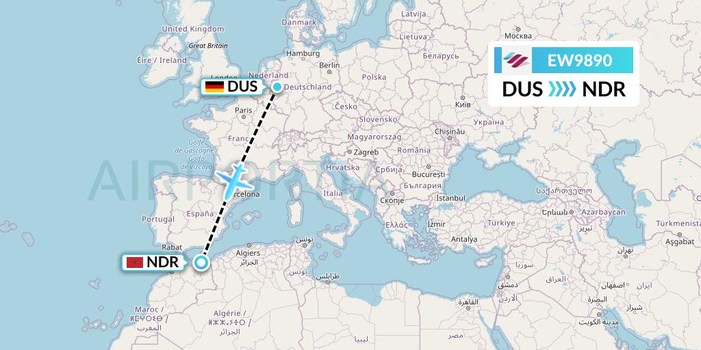 EW9890 Eurowings Flight Map: Dusseldorf to Nador
