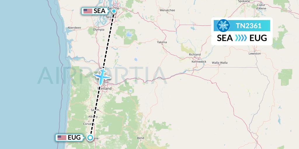 TN2361 Air Tahiti Nui Flight Map: Seattle to Eugene