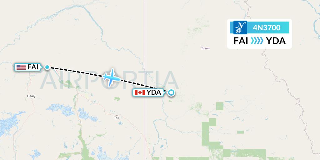 4N3700 Air North Flight Map: Fairbanks to Dawson City