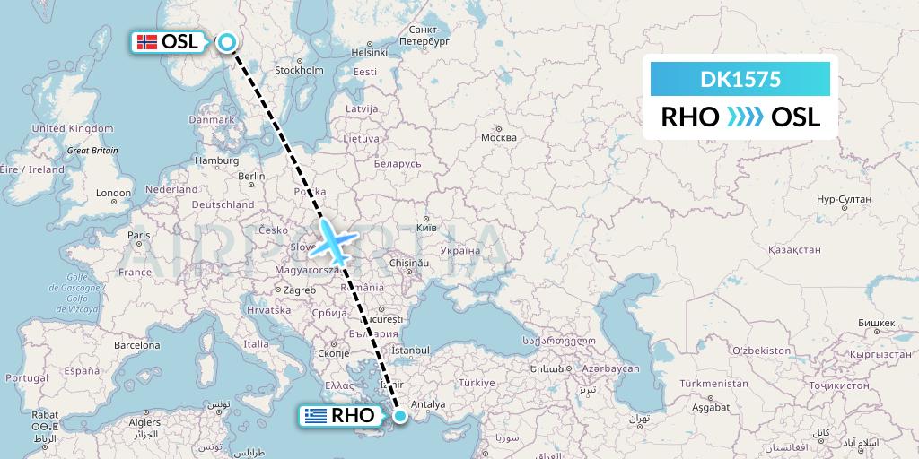 DK1575 Thomas Cook Airlines Scandinavia Flight Map: Rhodes to Oslo