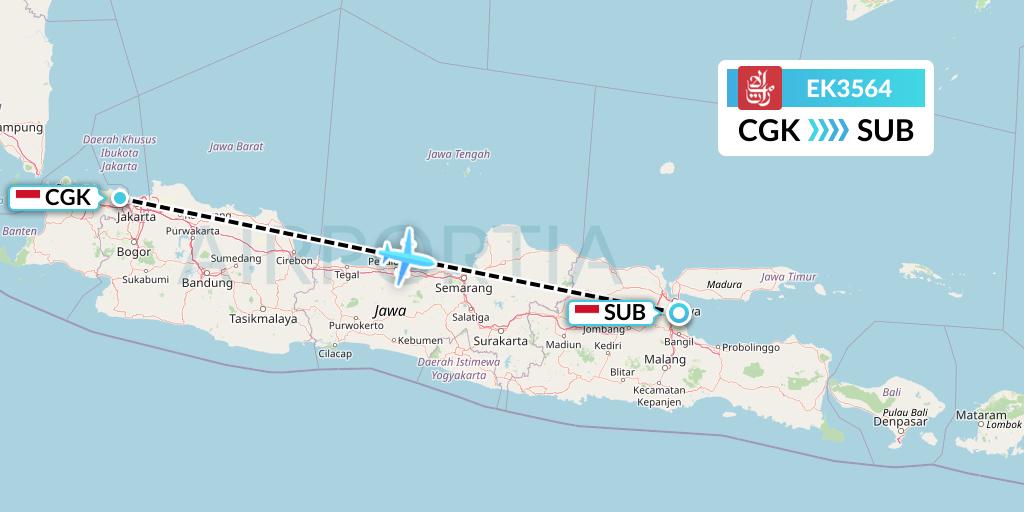 EK3564 Emirates Flight Map: Jakarta to Surabaya