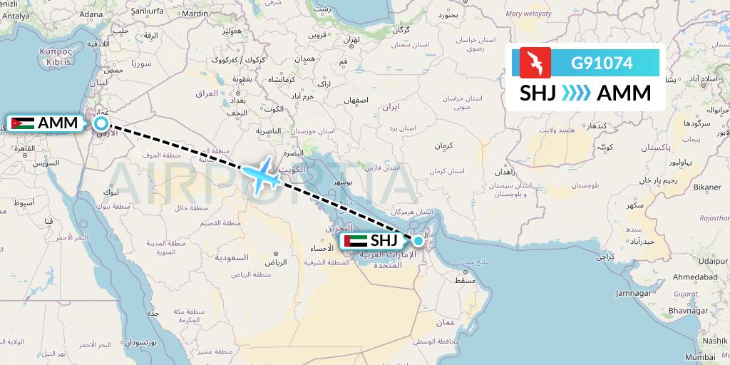 G91074 Air Arabia Flight Map: Sharjah to Amman