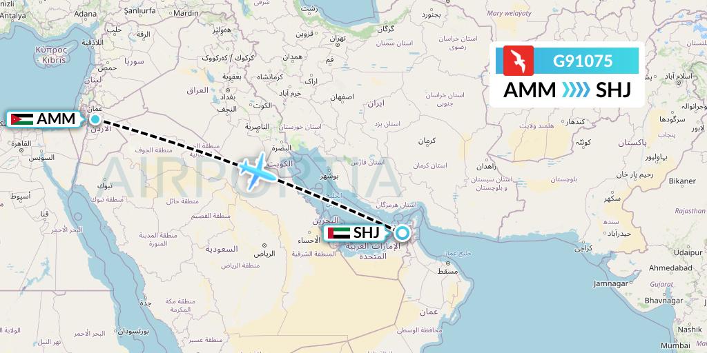 G91075 Air Arabia Flight Map: Amman to Sharjah