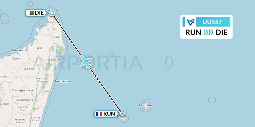 UU557 Air Austral Flight Map: Saint-Denis to Madagascar