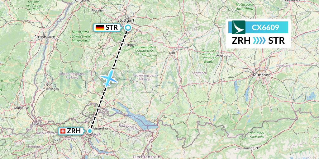 CX6609 Cathay Pacific Flight Map: Zurich to Stuttgart