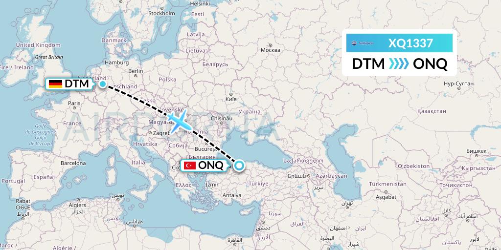 XQ1337 SunExpress Flight Map: Dortmund to Zonguldak