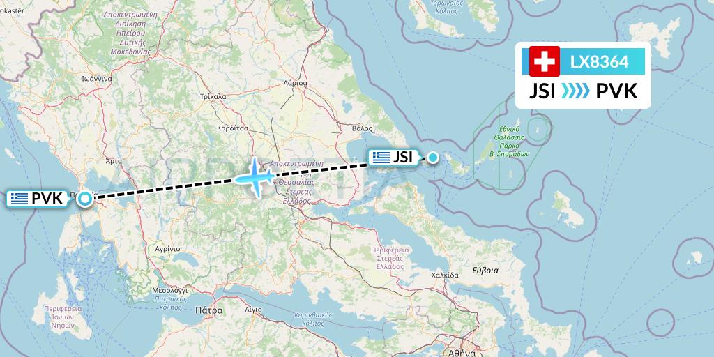 LX8364 Swiss Flight Map: Skiathos to Preveza