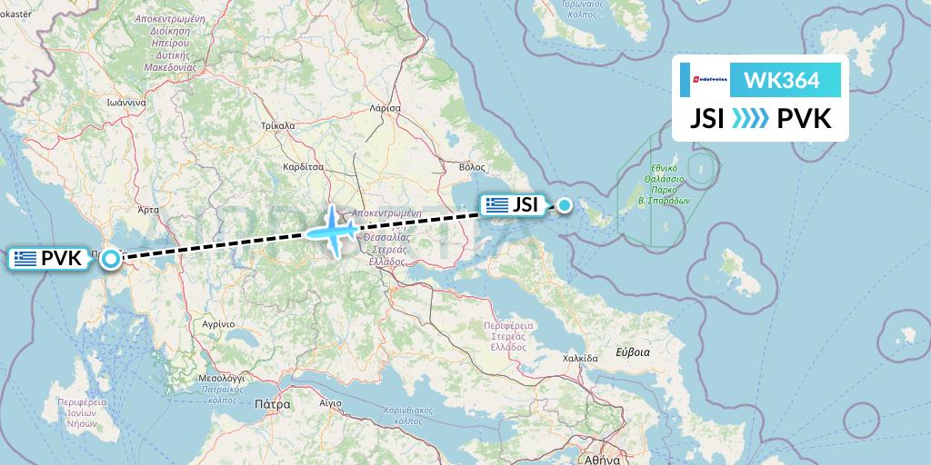 WK364 Edelweiss Air Flight Map: Skiathos to Preveza