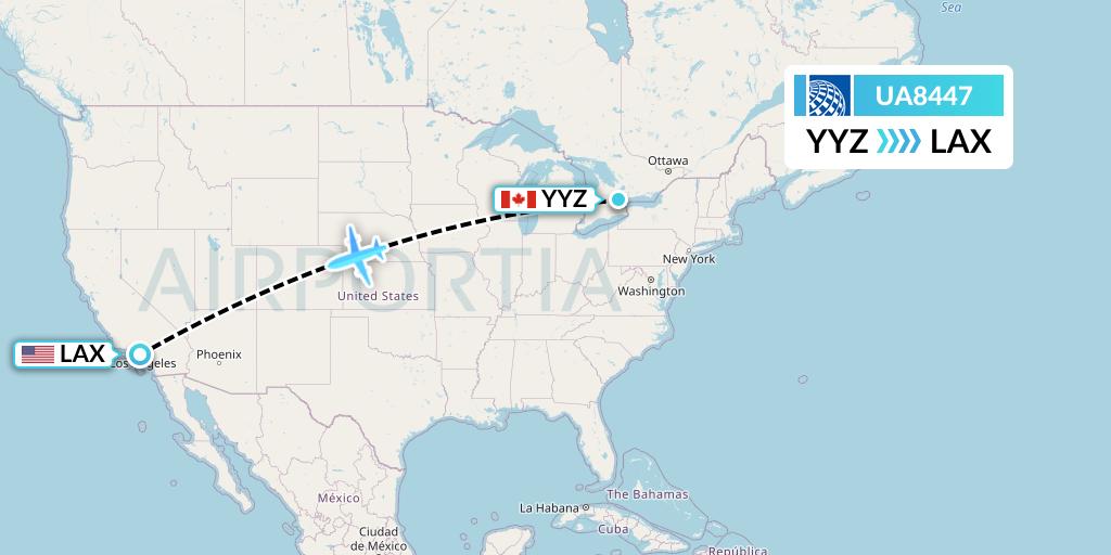 UA8447 United Airlines Flight Map: Toronto to Los Angeles