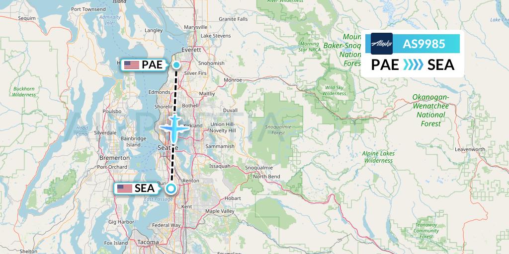AS9985 Alaska Airlines Flight Map: Everett to Seattle