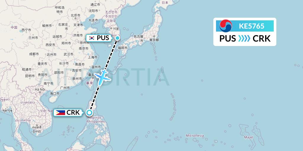 KE5765 Korean Air Flight Map: Busan to Angeles City