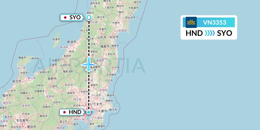 VN3353 Vietnam Airlines Flight Map: Tokyo to Sakata