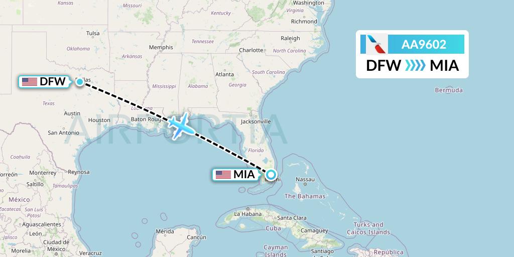 AA9602 American Airlines Flight Map: Dallas to Miami