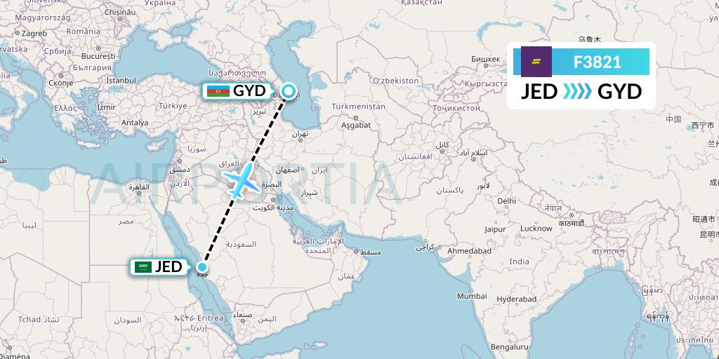 F3821 flydeal Flight Map: Jeddah to Baku