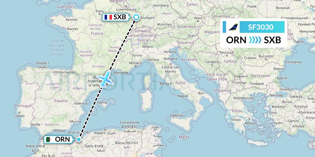 SF3030 Tassili Airlines Flight Map: Oran to Strasbourg