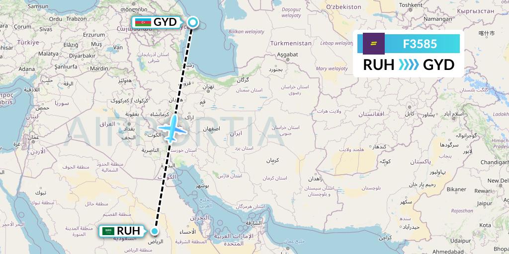 F3585 flydeal Flight Map: Riyadh to Baku